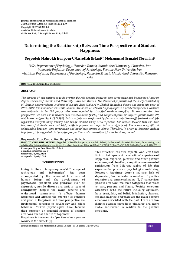 (PDF) Determining the Relationship Between Time Perspective and Student ...
