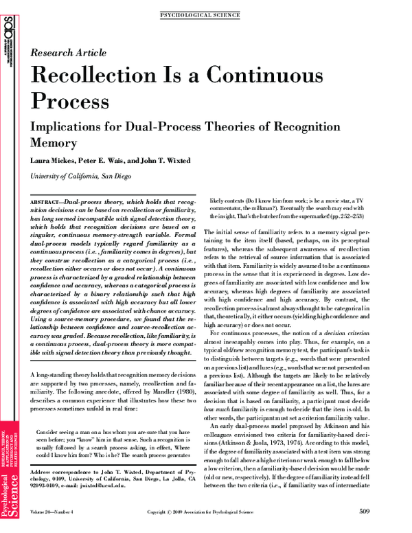 (PDF) Recollection Is a Continuous Process