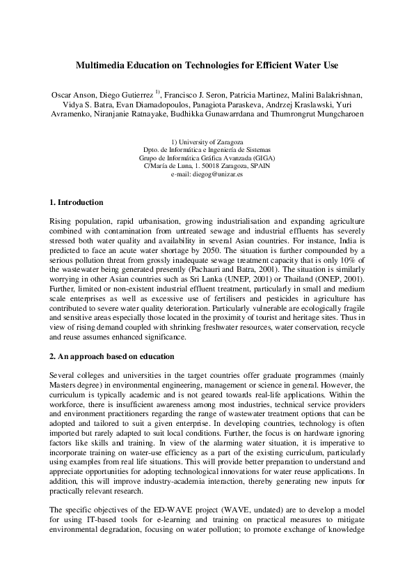(PDF) Multimedia Education on Technologies for Efficient Water Use
