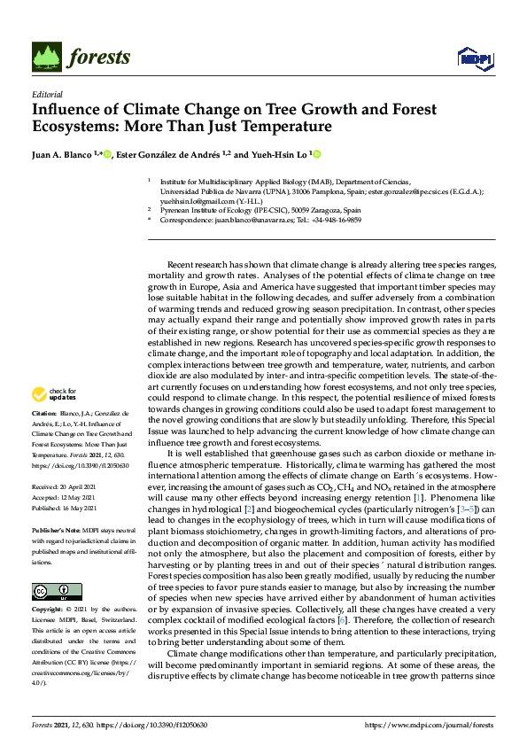 (PDF) Influence of Climate Change on Tree Growth and Forest Ecosystems ...