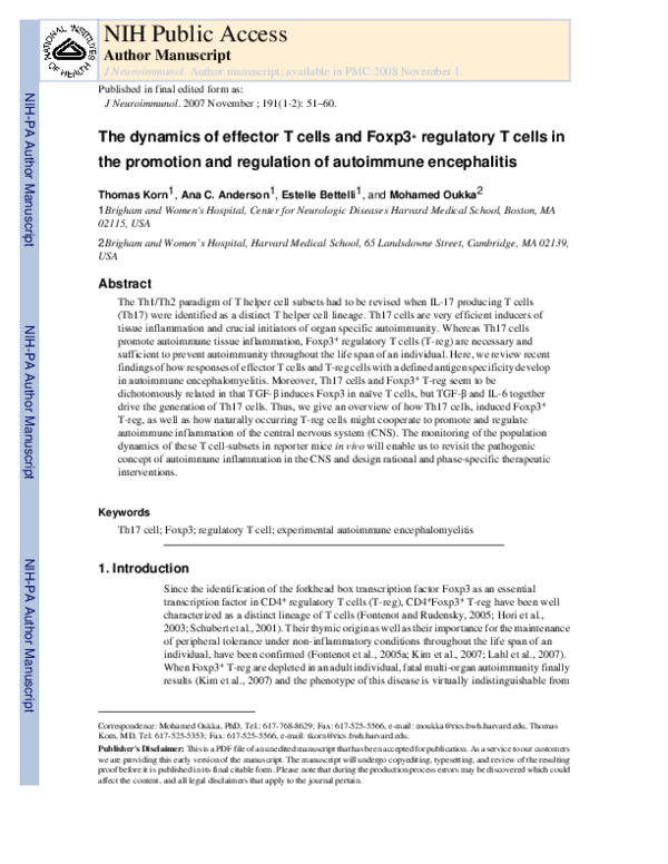 (PDF) The dynamics of effector T cells and Foxp3+ regulatory T cells in ...