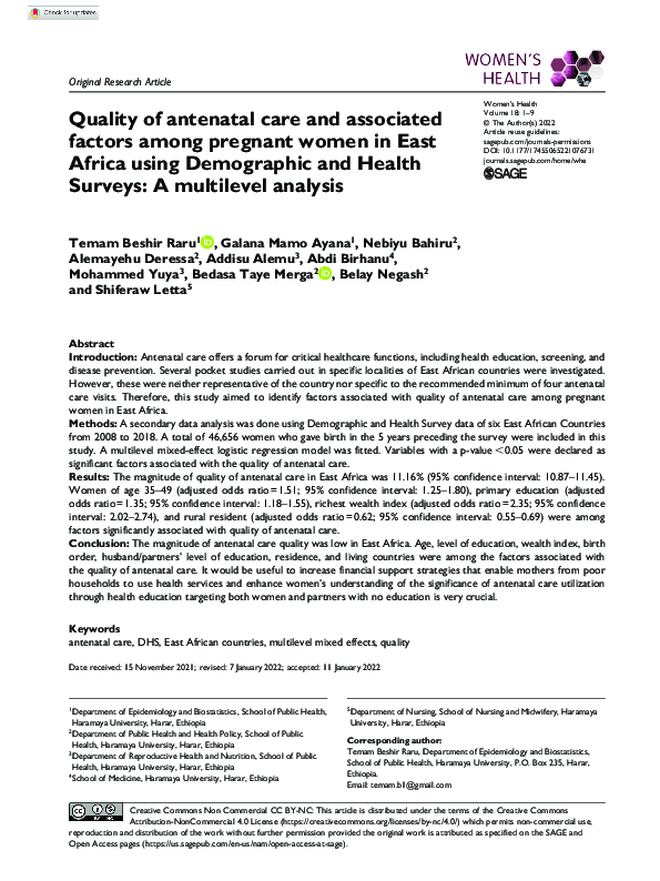(PDF) Quality of Antenatal Care and Associated Factors Among Pregnant ...