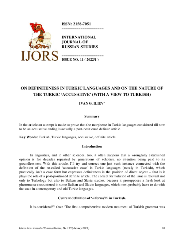 (PDF) C 124 (PAPER). ON DEFINITENESS IN TURKIC LANGUAGES AND ON THE ...