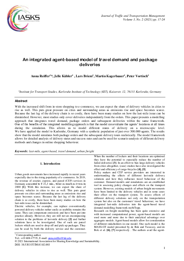 (PDF) An integrated agent-based model of travel demand and package ...