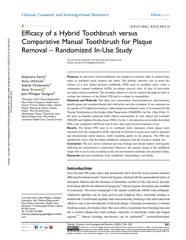 (PDF) Efficacy of a Hybrid Toothbrush versus Comparative Manual