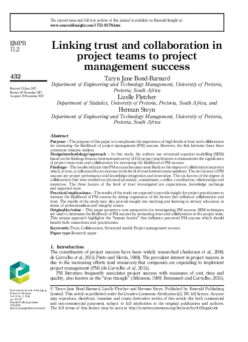 (PDF) Linking trust and collaboration in project teams to project ...