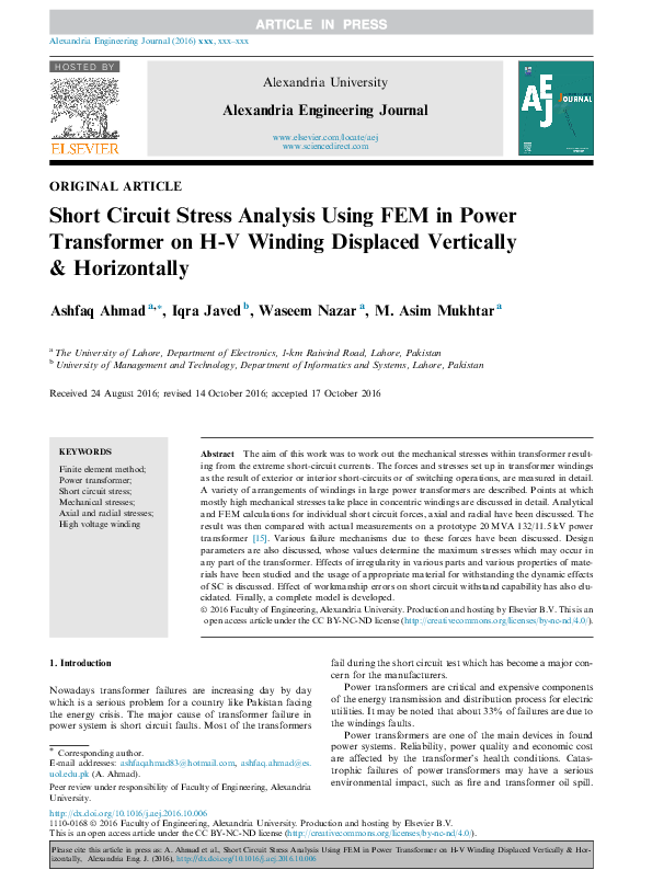 (PDF) Short Circuit Stress Analysis Using FEM in Power Transformer on H ...