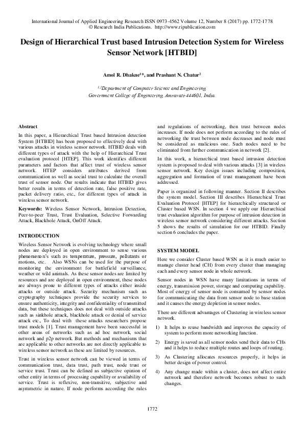 (PDF) Design of Hierarchical Trust based Intrusion Detection System for ...