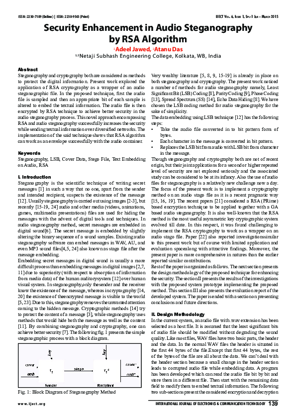 (PDF) Security Enhancement in Audio Steganography by RSA Algorithm