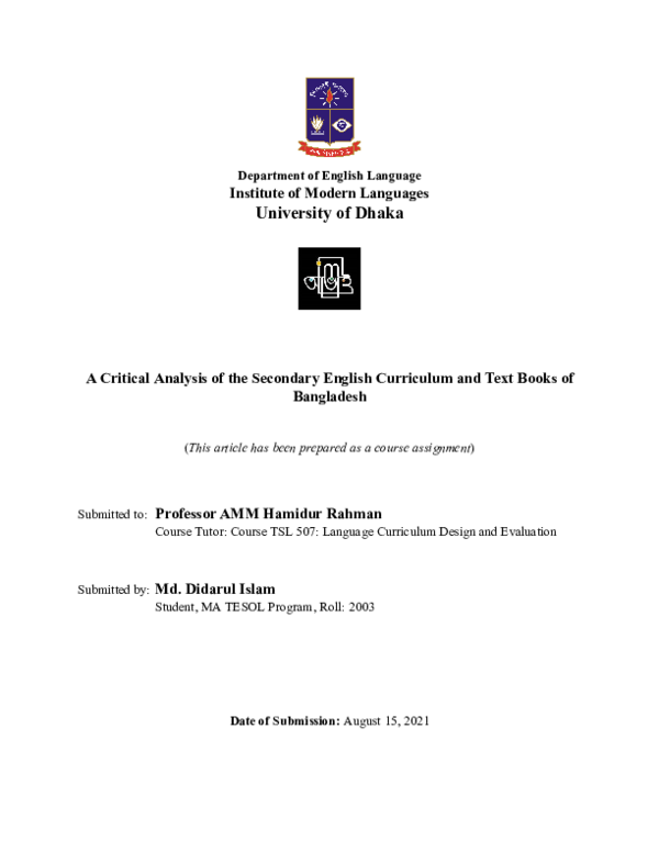 (DOC) A Critical Analysis of the Secondary English Curriculum and Text ...