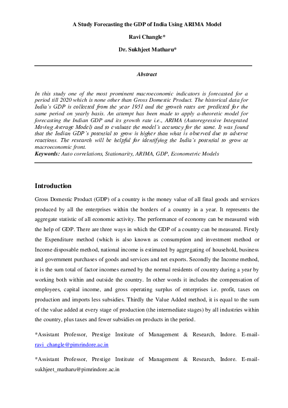 (PDF) A Study Forecasting the GDP of India Using ARIMA Model
