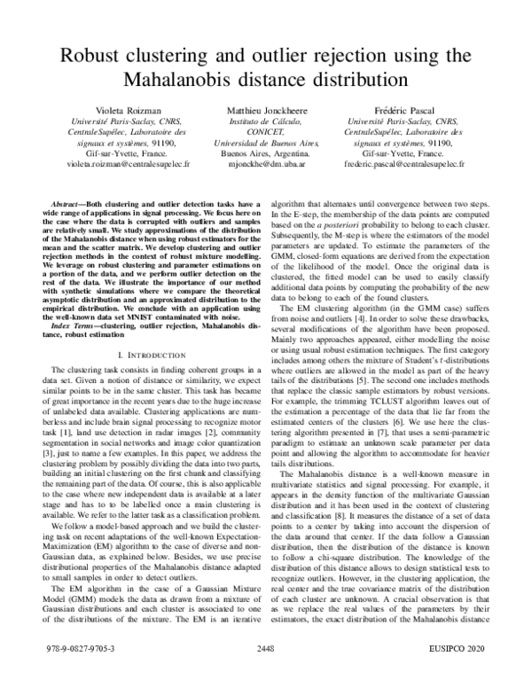 (PDF) Robust clustering and outlier rejection using the Mahalanobis ...