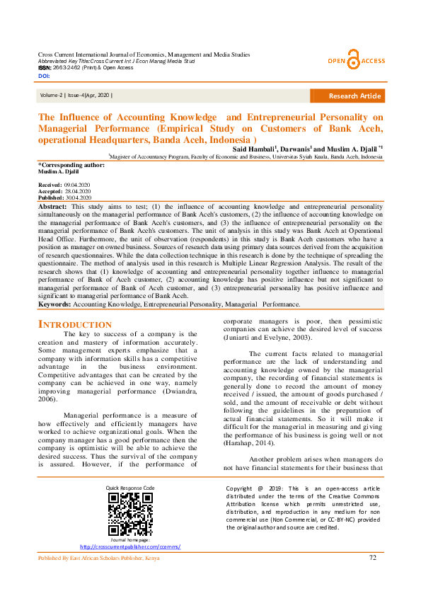(PDF) The Influence of Accounting Knowledge and Entrepreneurial ...