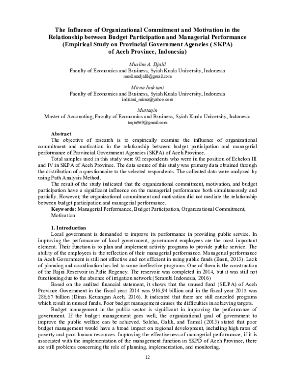 (PDF) The Influence of Organizational Commitment and Motivation in the ...