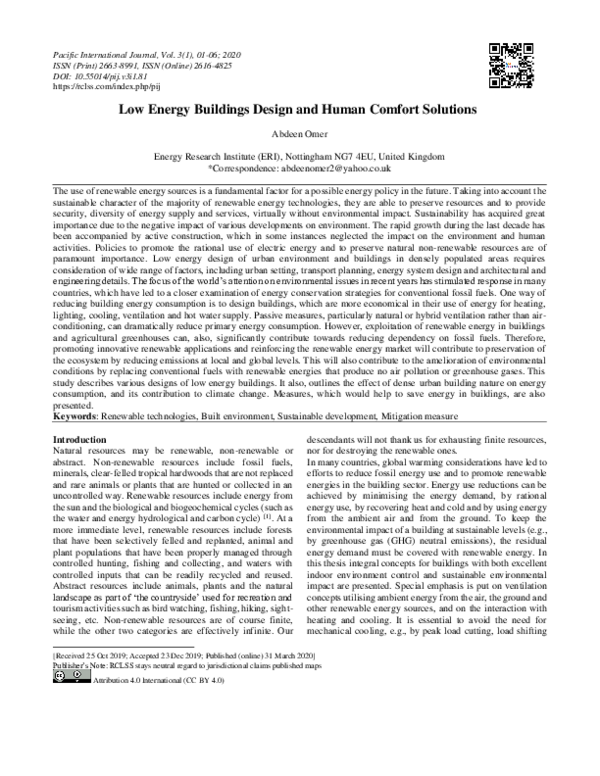 (PDF) Low Energy Buildings Design and Human Comfort Solutions