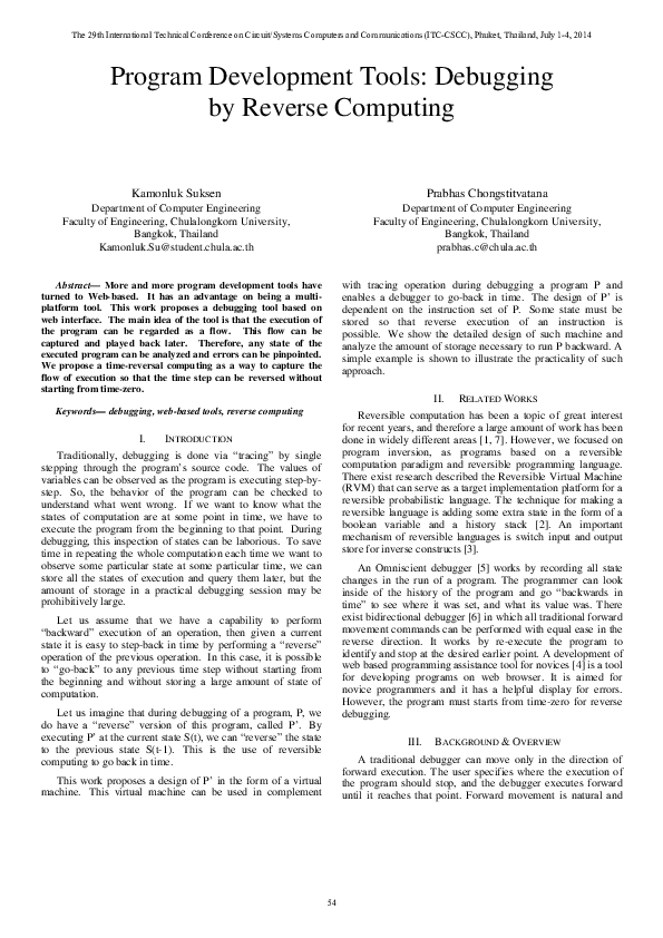 (PDF) Program Development Tools : Debugging by Reverse Computing