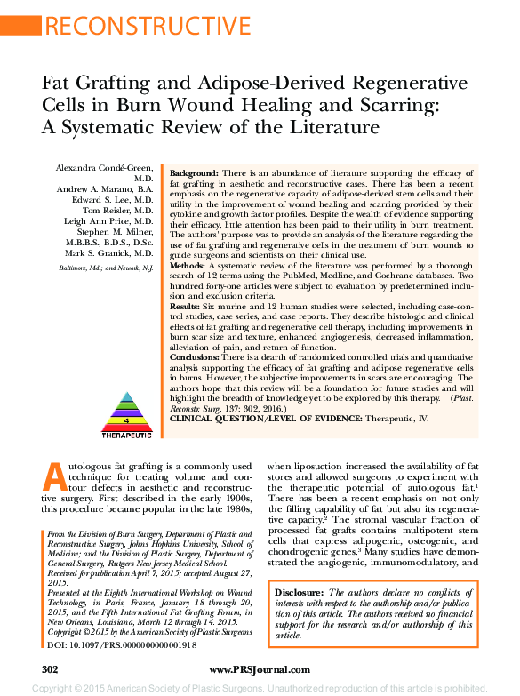 (PDF) Fat Grafting and AdiposeDerived Regenerative Cells in Burn Wound