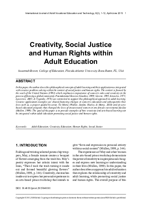 (PDF) Creativity, Social Justice and Human Rights within Adult Education