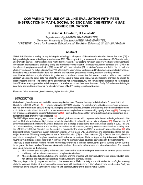 (DOC) Comparing The Use of Online Evaluation with Peer Instruction in ...