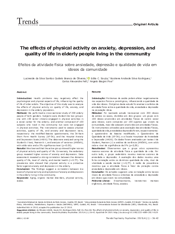 (PDF) The effects of physical activity on anxiety, depression, and ...