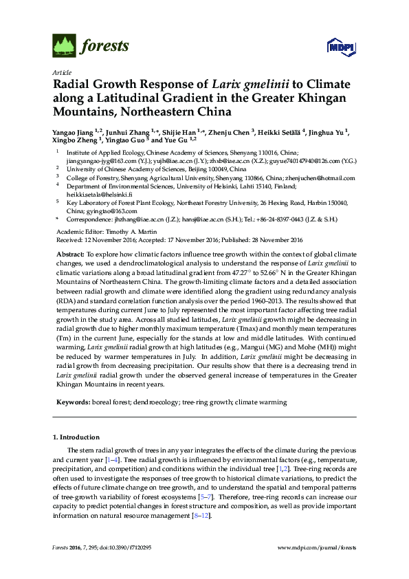 (PDF) Radial Growth Response of Larix gmelinii to Climate along a ...