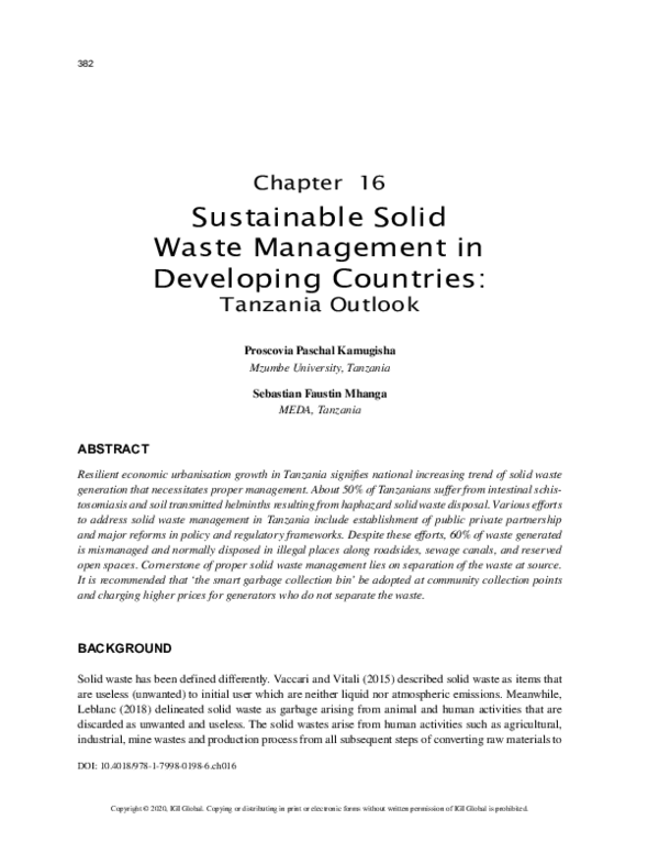 (PDF) Sustainable Solid Waste Management in Developing Countries