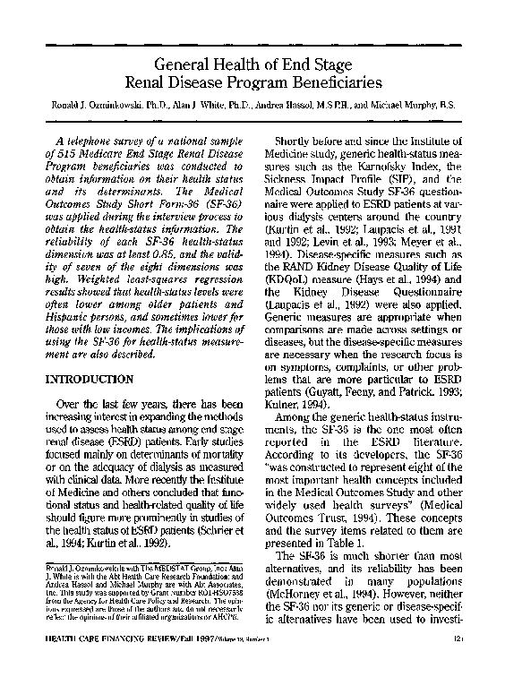 (PDF) General health of end stage renal disease program beneficiaries