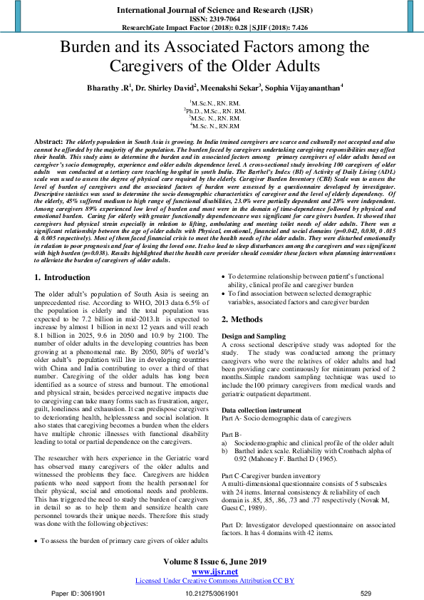 (PDF) Burden and its Associated Factors among the Caregivers of the ...