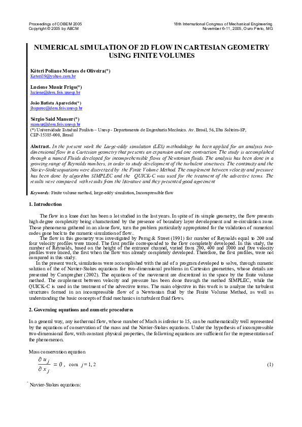 (PDF) Numerical Simulation of 2D Flow in Cartesian Geometry Using ...