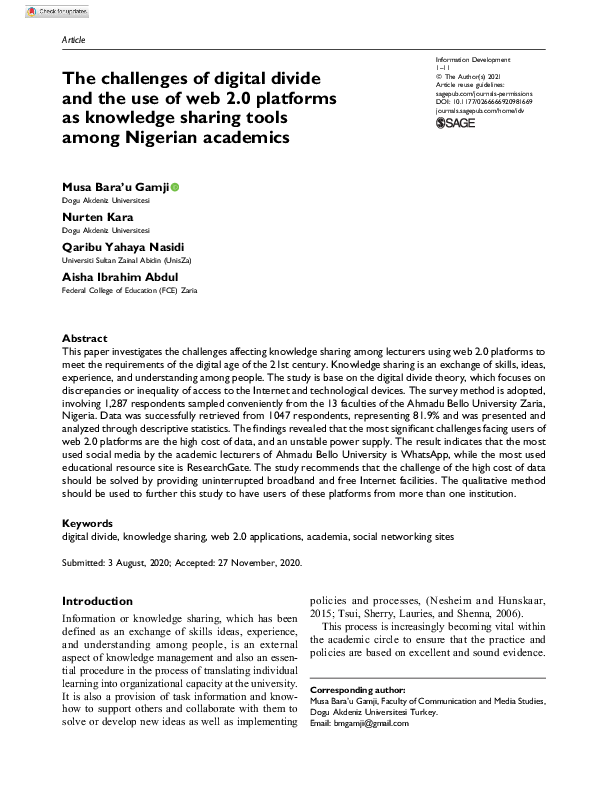 (PDF) The challenges of digital divide and the use of web 2.0 platforms ...