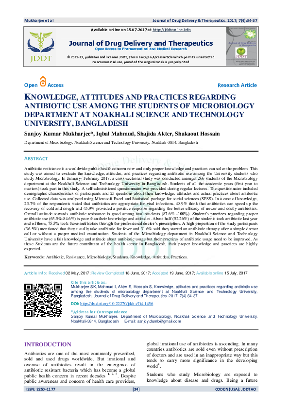 (PDF) Knowledge, Attitudes and Practices Regarding Antibiotic Use Among ...