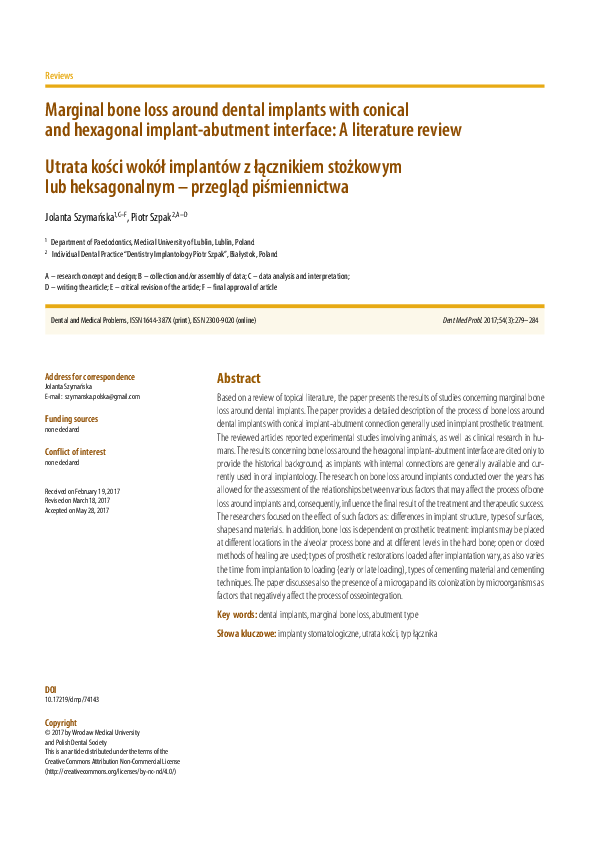 (PDF) Marginal bone loss around dental implants with conical and ...
