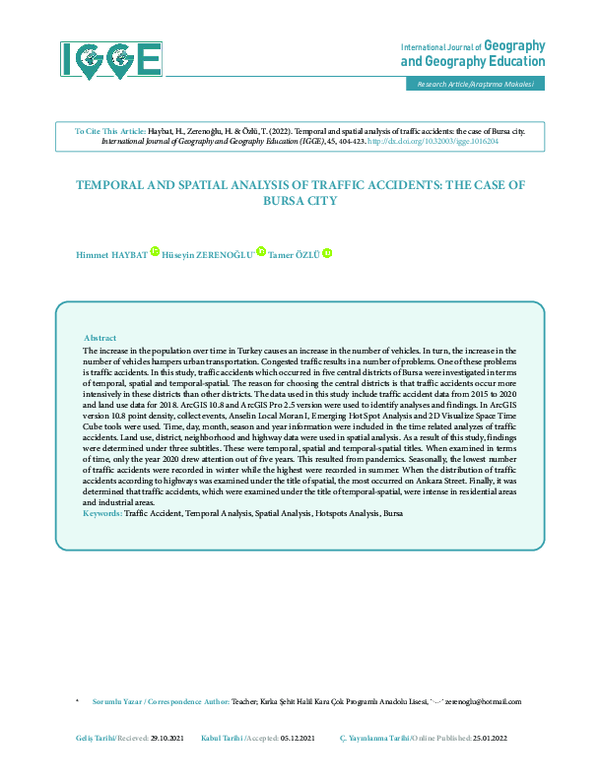 (PDF) TEMPORAL AND SPATIAL ANALYSIS OF TRAFFIC ACCIDENTS: THE CASE OF ...