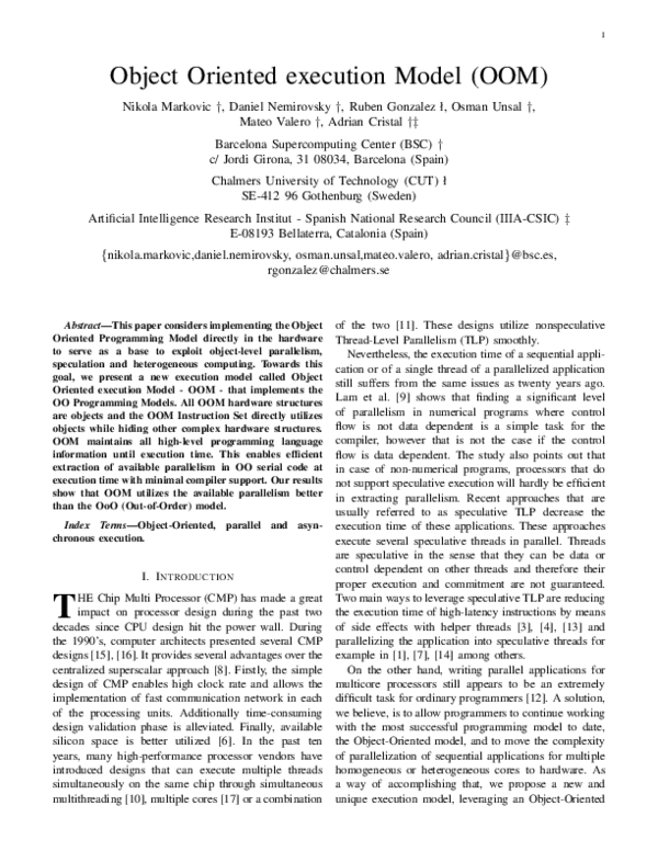 (PDF) Object oriented execution model (OOM)