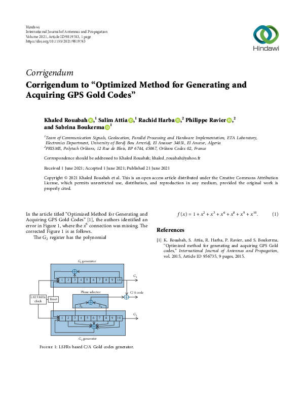 (PDF) Optimized Method for Generating and Acquiring GPS Gold Codes