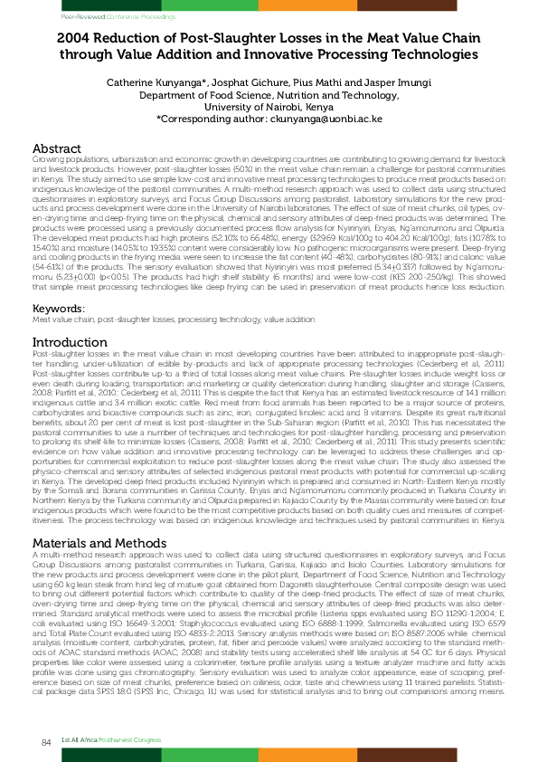 (PDF) 2004 Reduction of Post-Slaughter Losses in the Meat Value Chain ...