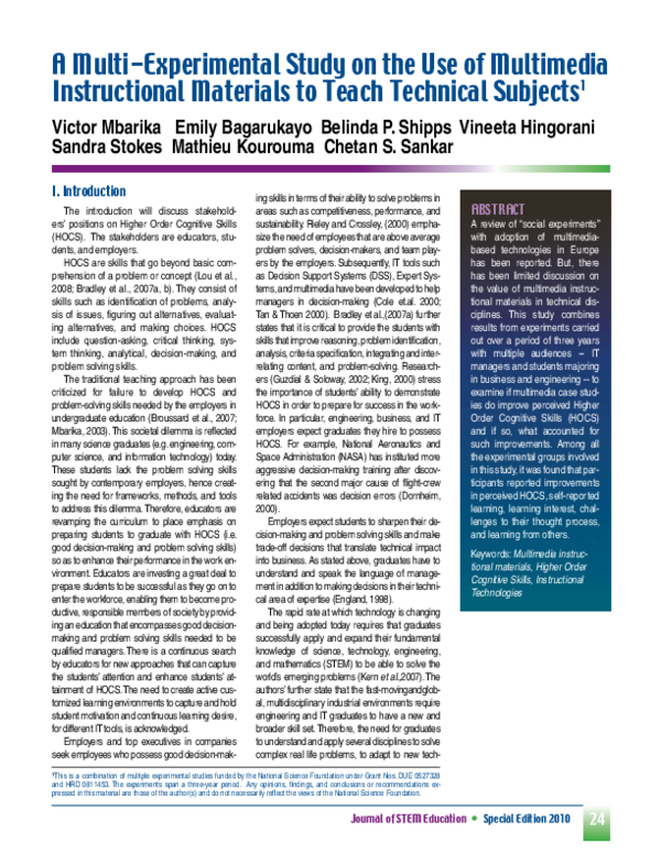 (PDF) A Multi-Experimental Study on the Use of Multimedia Instructional ...