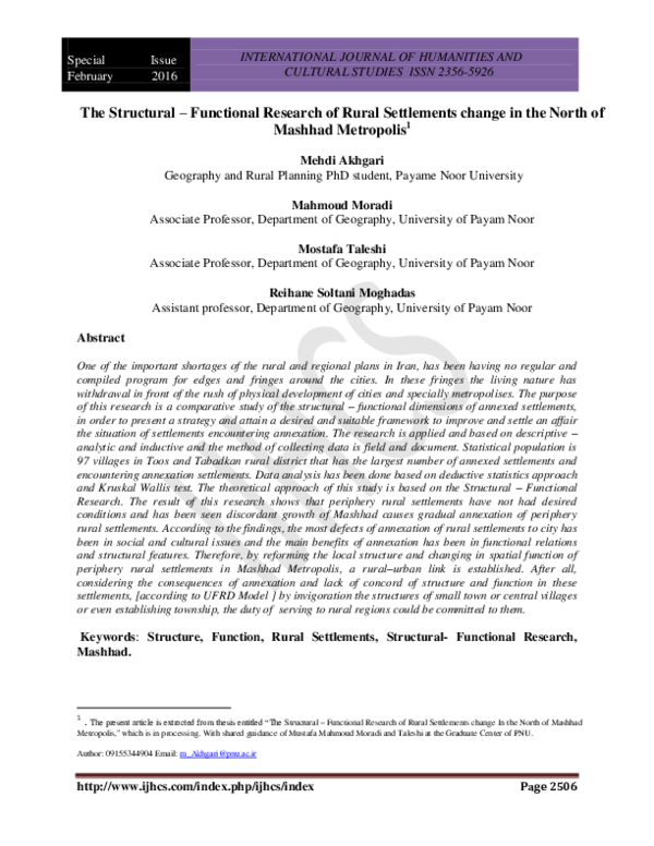 (PDF) The Structural – Functional Research of Rural Settlements change ...
