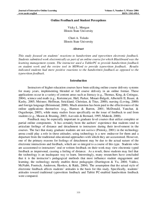 (PDF) Online Feedback and Student Perceptions