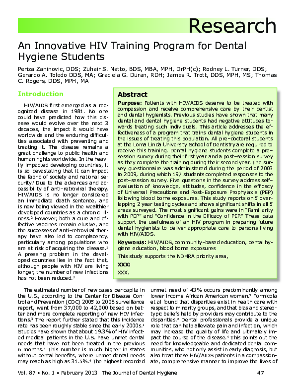 (PDF) An Innovative HIV Training Program for Dental Hygiene Students