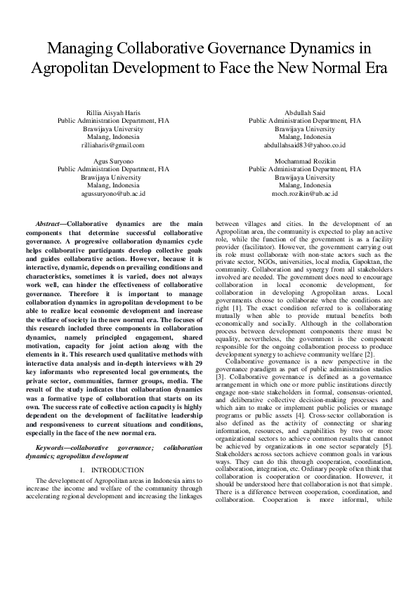 (PDF) Managing Collaborative Governance Dynamics in Agropolitan ...