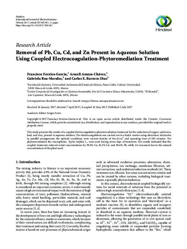 (PDF) Removal of Pb, Cu, Cd, and Zn Present in Aqueous Solution Using ...