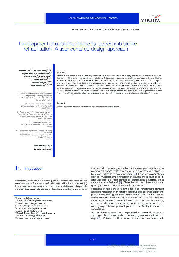 (PDF) Development of a robotic device for upper limb stroke ...