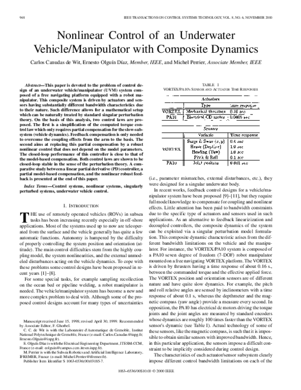 (PDF) Nonlinear control of an underwater vehicle/manipulator with ...