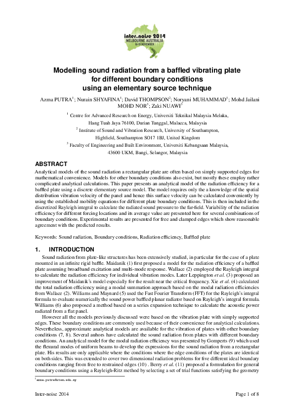 (PDF) Modelling sound radiation from a baffled vibrating plate for ...
