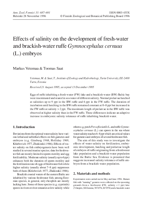 (PDF) Effects of salinity on the development of fresh-water and ...