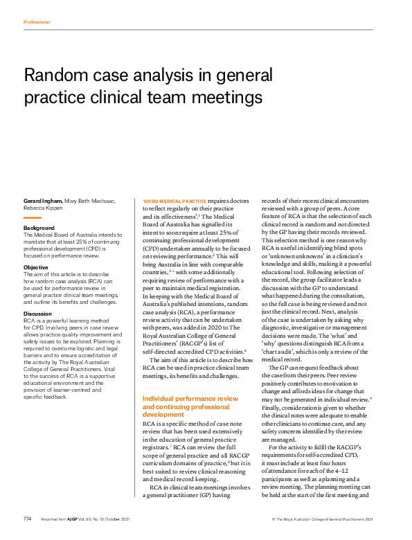 (PDF) Random case analysis in general practice clinical team meetings ...