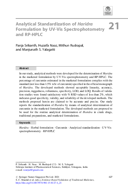 (PDF) Analytical Standardization of Haridra Formulation by UV-Vis ...