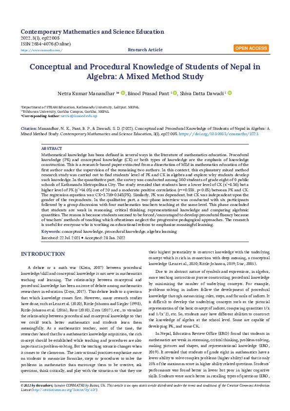 (PDF) Conceptual and Procedural Knowledge of Students of Nepal in ...