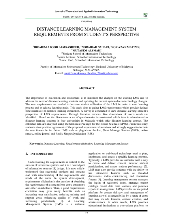 (PDF) Distance Learning Management System Reqiurements from Student ’ S ...